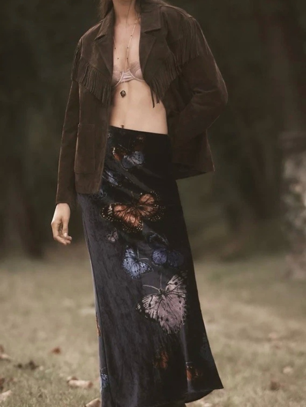 Anthropologie Butterfly The Tilda Maxi Slip Skirt: Velvet Edition XS
